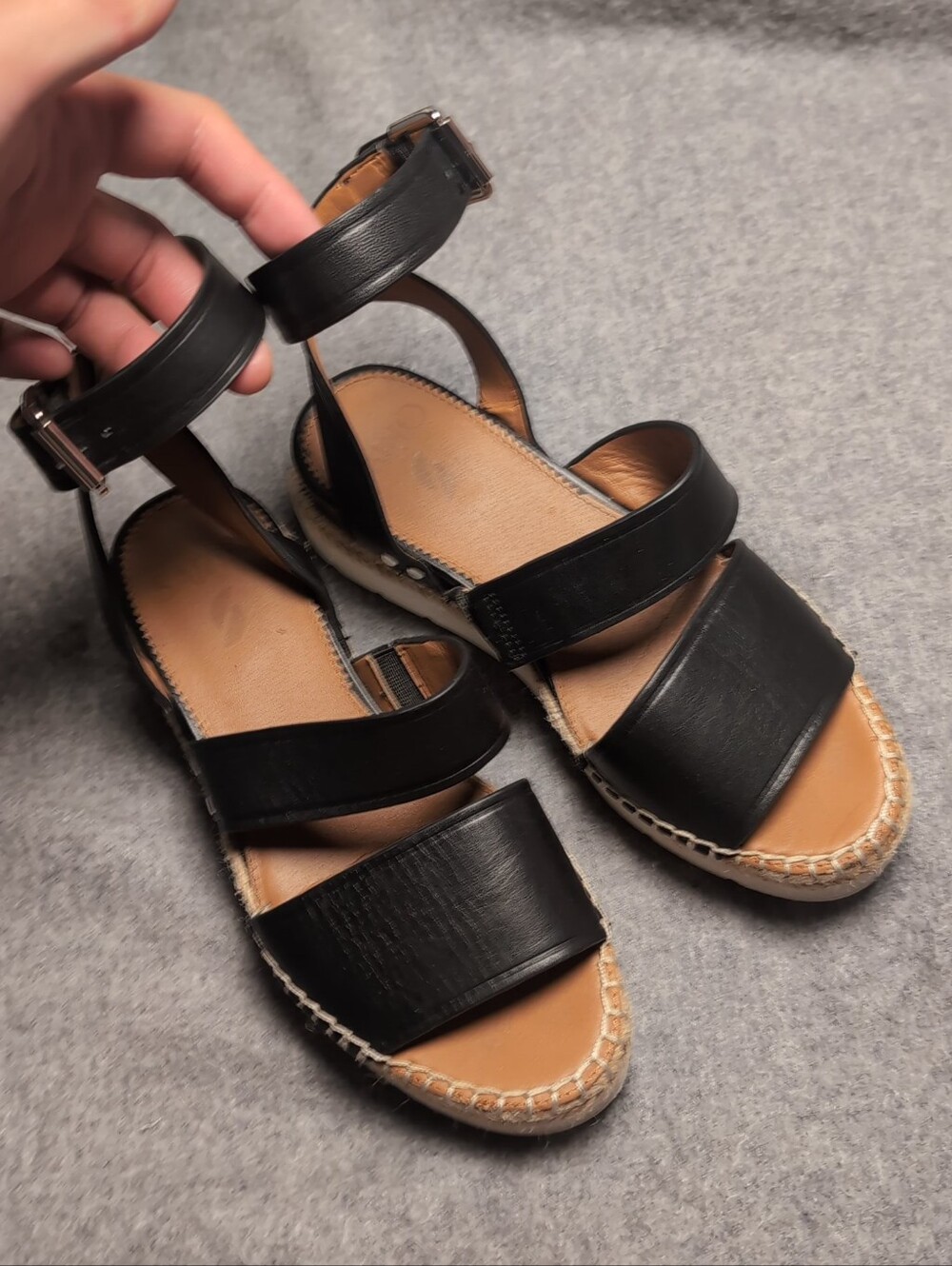Sarto Franco Sarto Calvin Black Leather Ankle Strap Flatform Espadrille Sandals